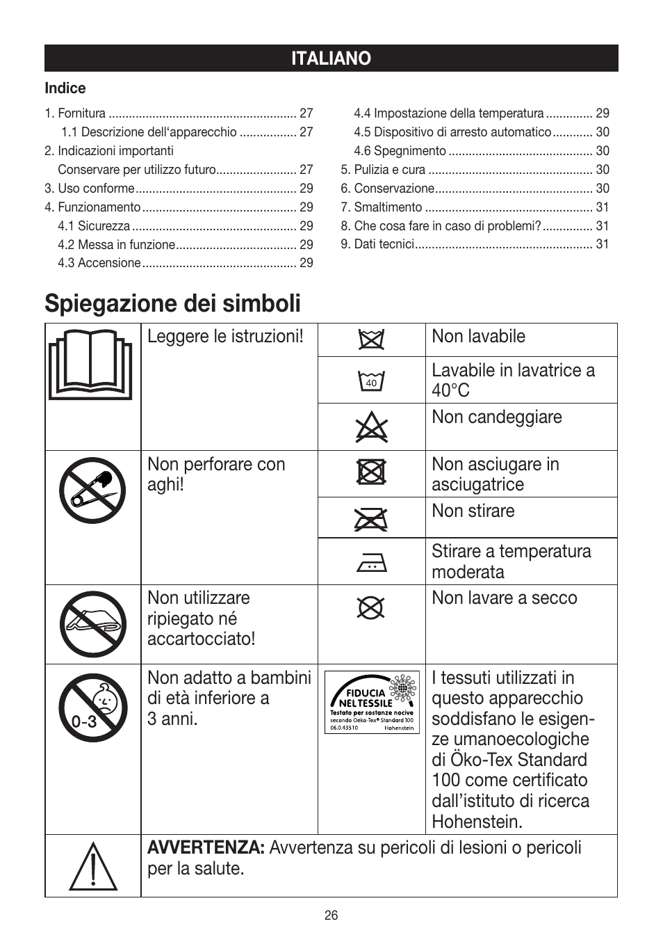 Spiegazione dei simboli | Beurer HK 25 User Manual | Page 26 / 52