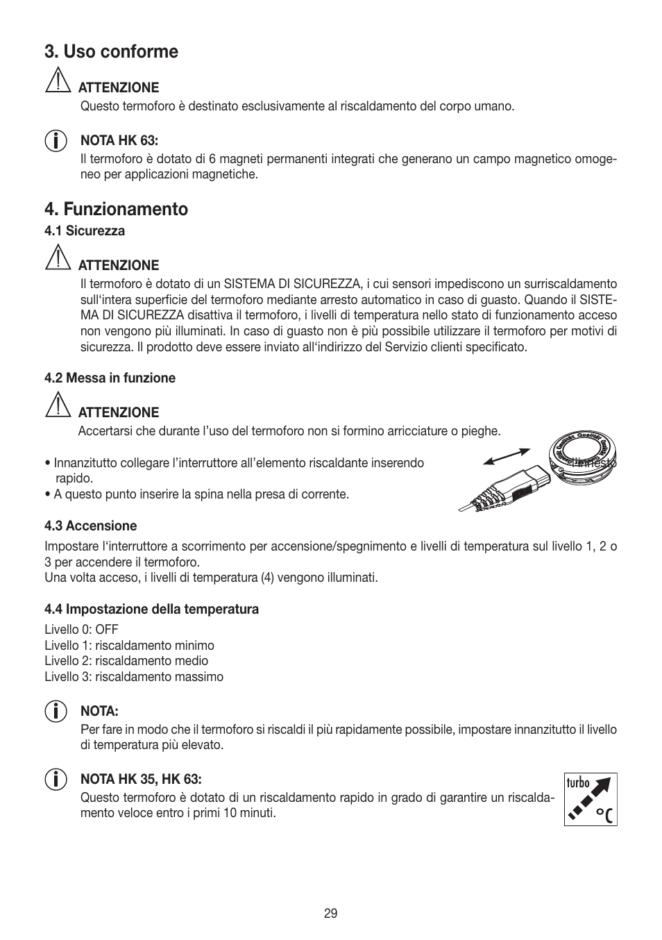 Uso conforme, Funzionamento | Beurer HK 25 User Manual | Page 29 / 52