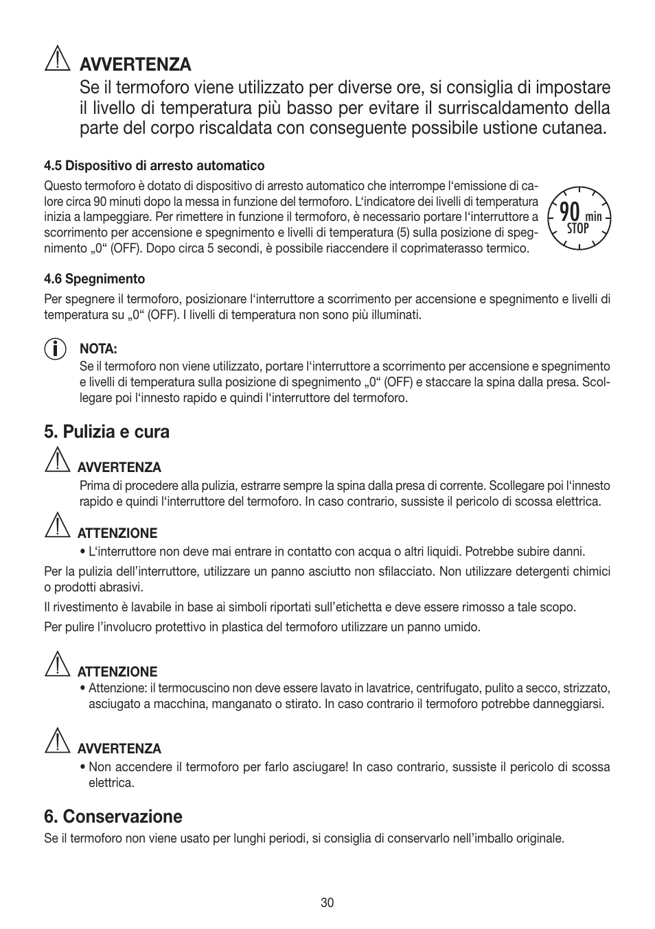 Pulizia e cura, Conservazione | Beurer HK 25 User Manual | Page 30 / 52