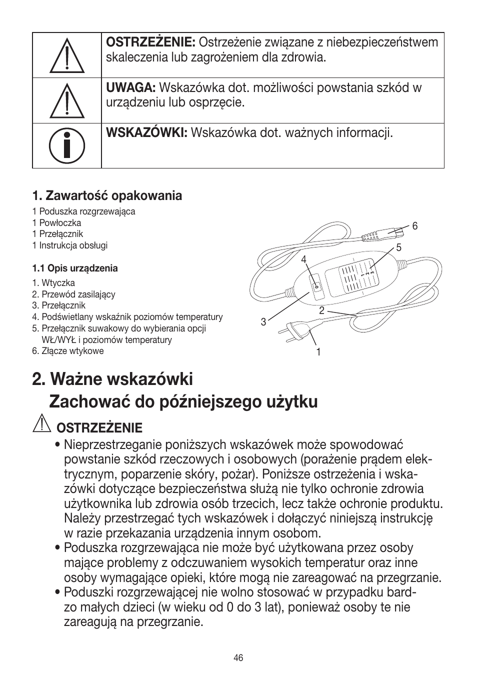 Ważne wskazówki zachować do późniejszego użytku | Beurer HK 25 User Manual | Page 46 / 52