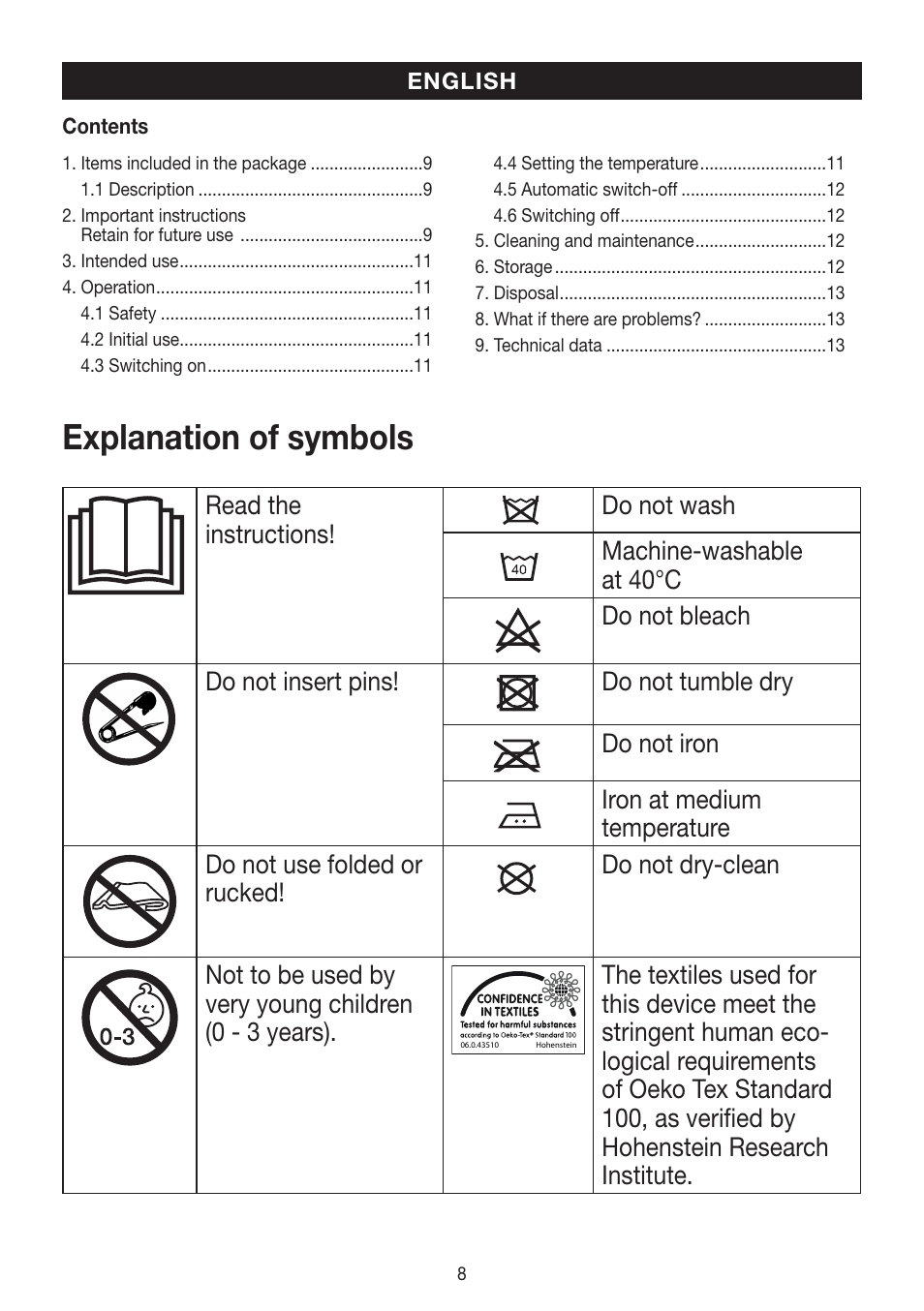 Explanation of symbols | Beurer HK 25 User Manual | Page 8 / 52