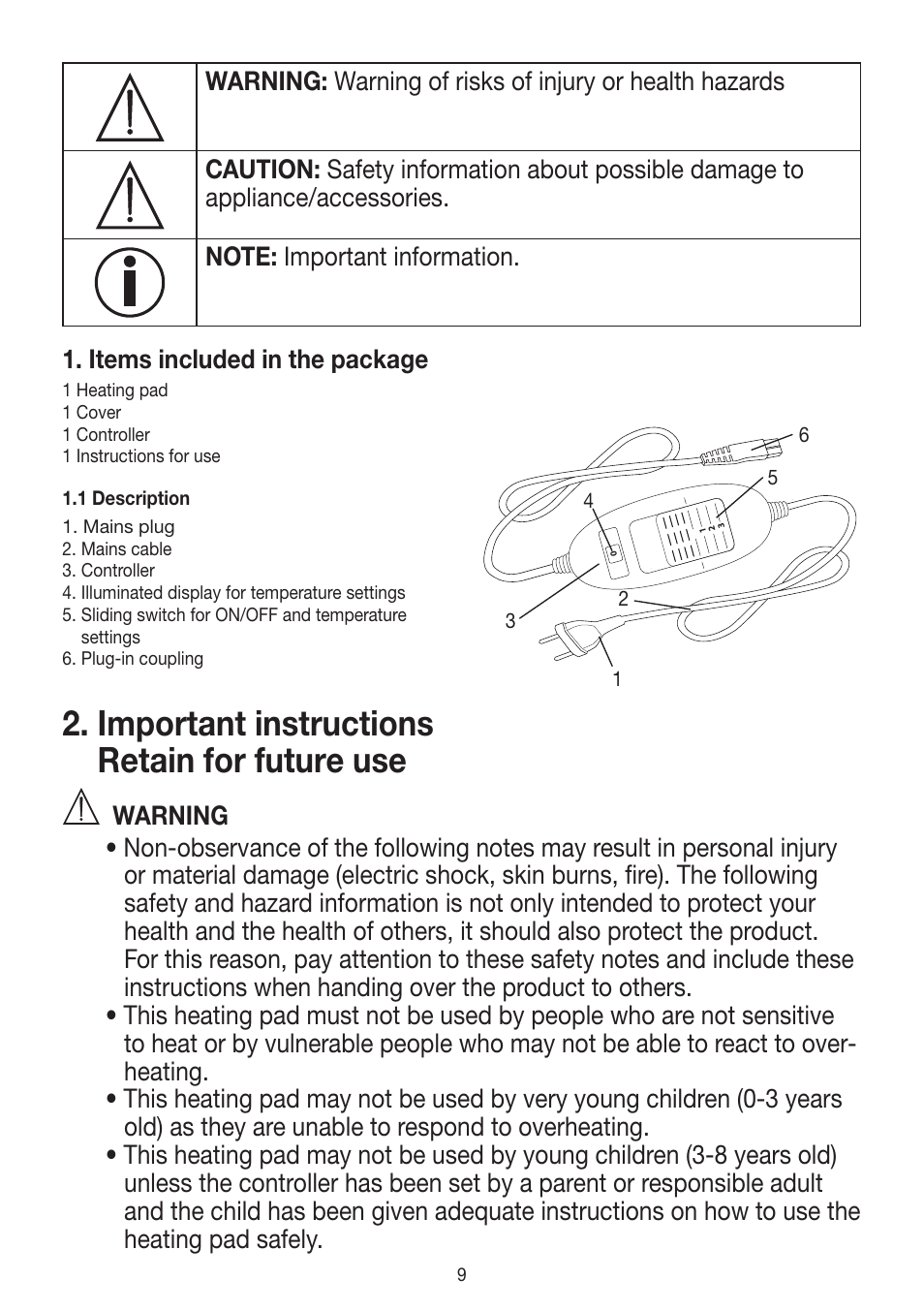 Important instructions retain for future use | Beurer HK 25 User Manual | Page 9 / 52