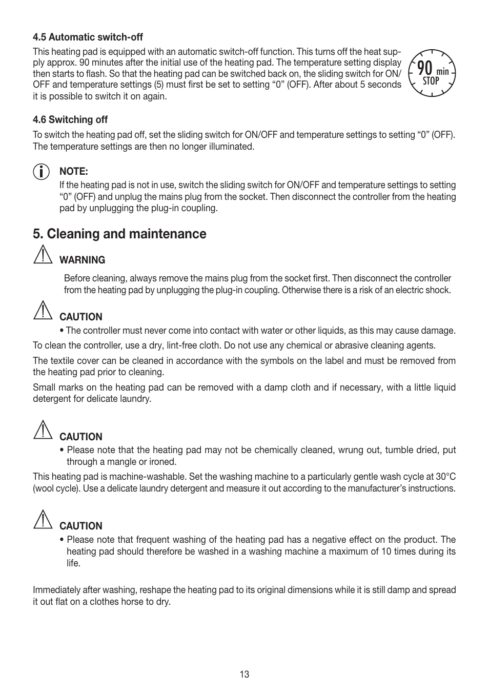 Cleaning and maintenance | Beurer HK 45 Cosy User Manual | Page 13 / 52