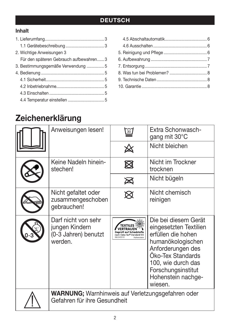 Zeichenerklärung | Beurer HK 45 Cosy User Manual | Page 2 / 52