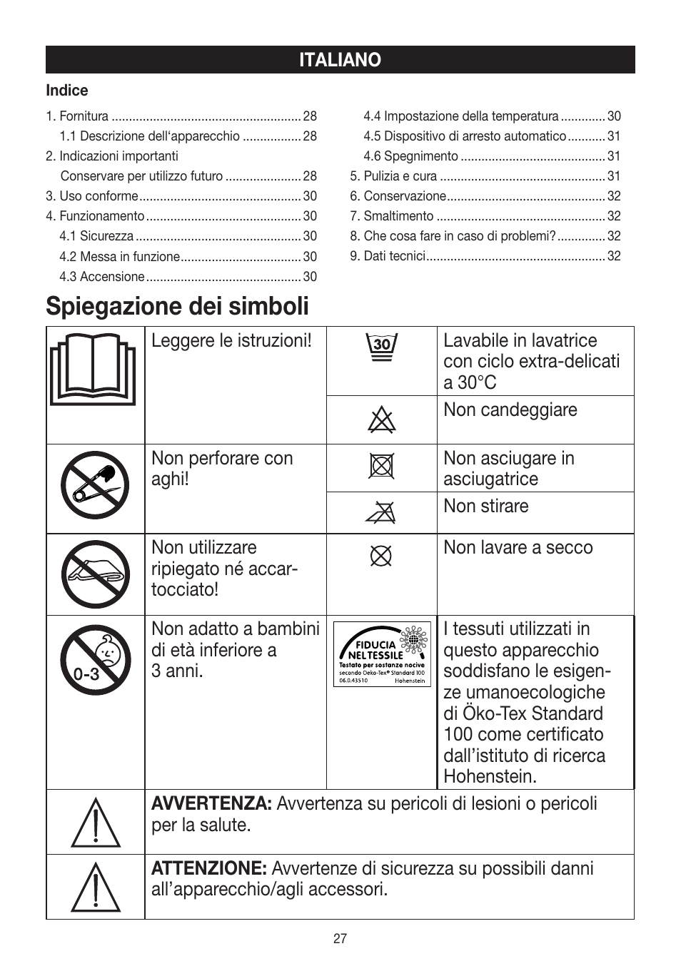 Spiegazione dei simboli | Beurer HK 45 Cosy User Manual | Page 27 / 52