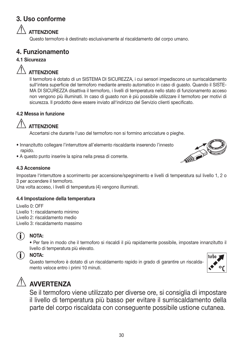 Uso conforme, Funzionamento | Beurer HK 45 Cosy User Manual | Page 30 / 52