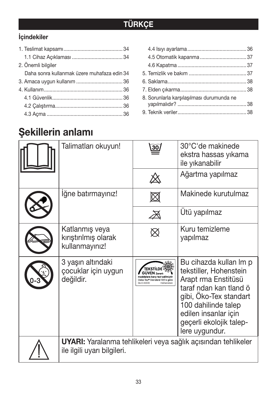 Şekillerin anlamı | Beurer HK 45 Cosy User Manual | Page 33 / 52