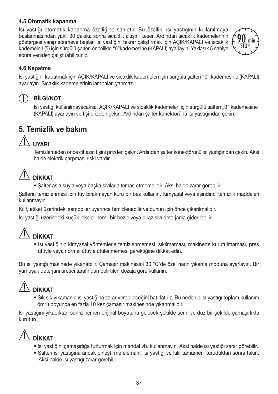 Temizlik ve bakım | Beurer HK 45 Cosy User Manual | Page 37 / 52