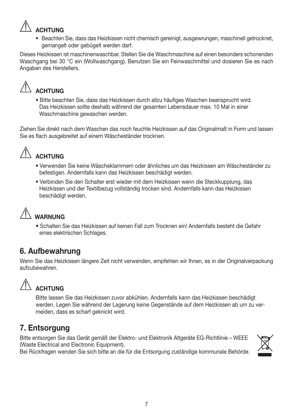 Aufbewahrung, Entsorgung | Beurer HK 45 Cosy User Manual | Page 7 / 52