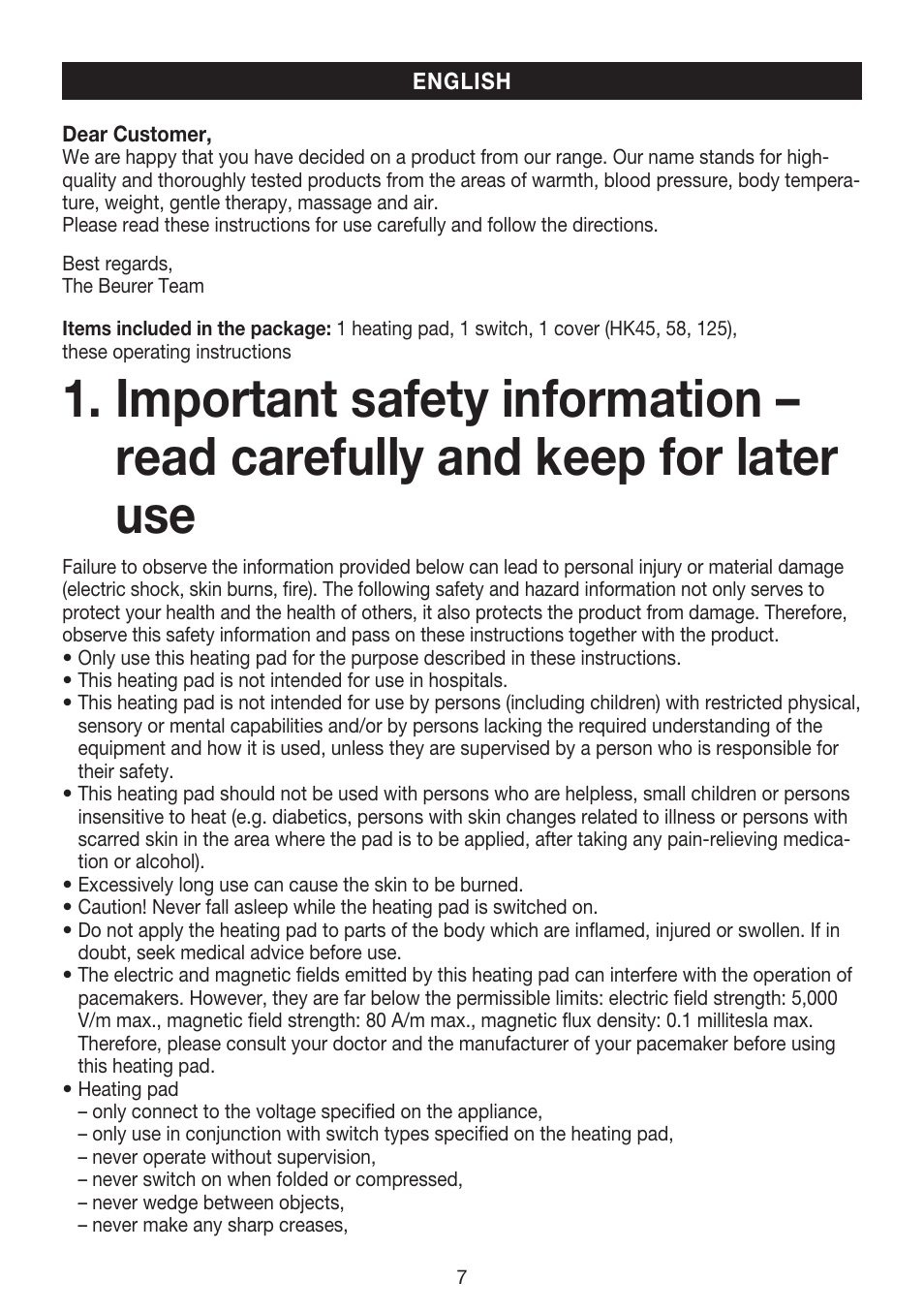 Beurer HK 45 Cosy User Manual | Page 7 / 20