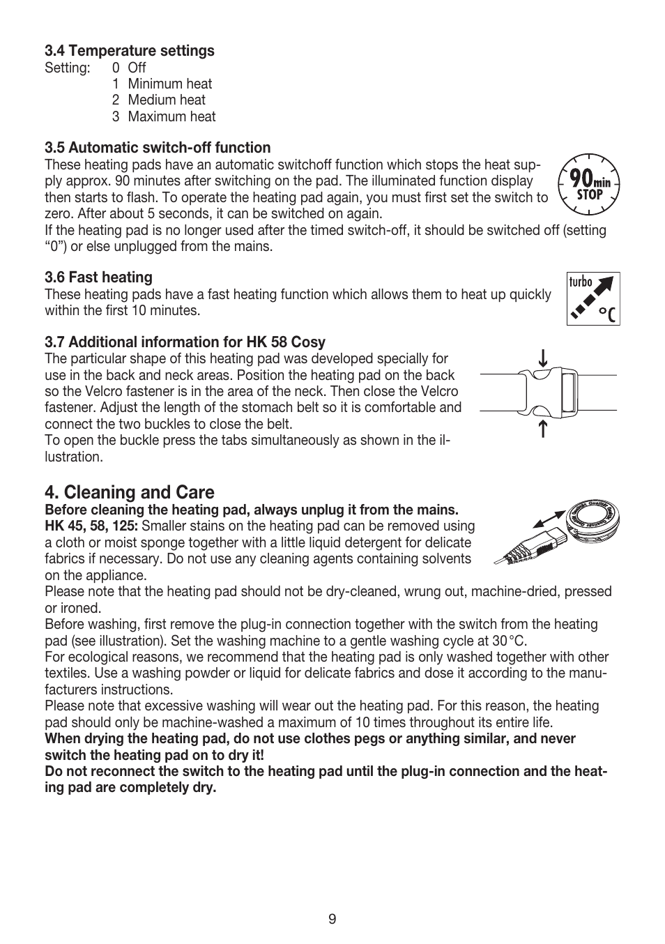 Cleaning and care | Beurer HK 45 Cosy User Manual | Page 9 / 20