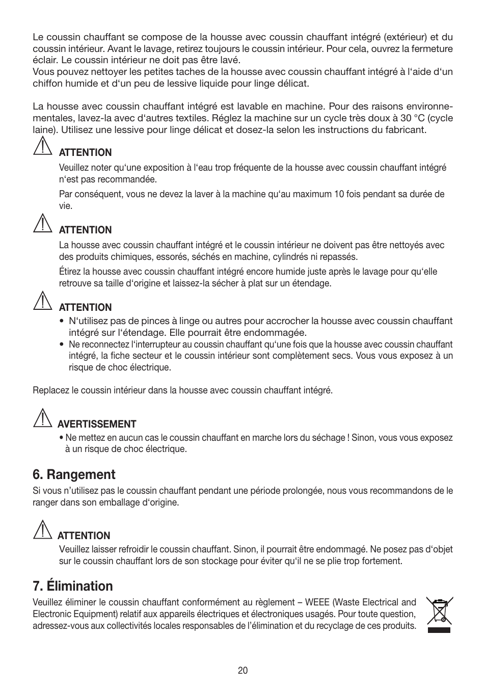 Rangement, Élimination | Beurer HK 48 Cosy User Manual | Page 20 / 56