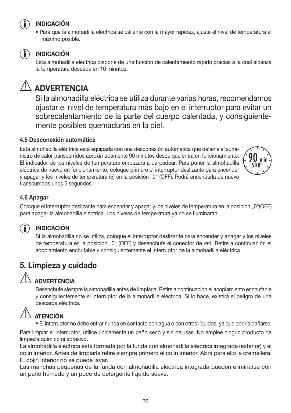 Limpieza y cuidado | Beurer HK 48 Cosy User Manual | Page 26 / 56