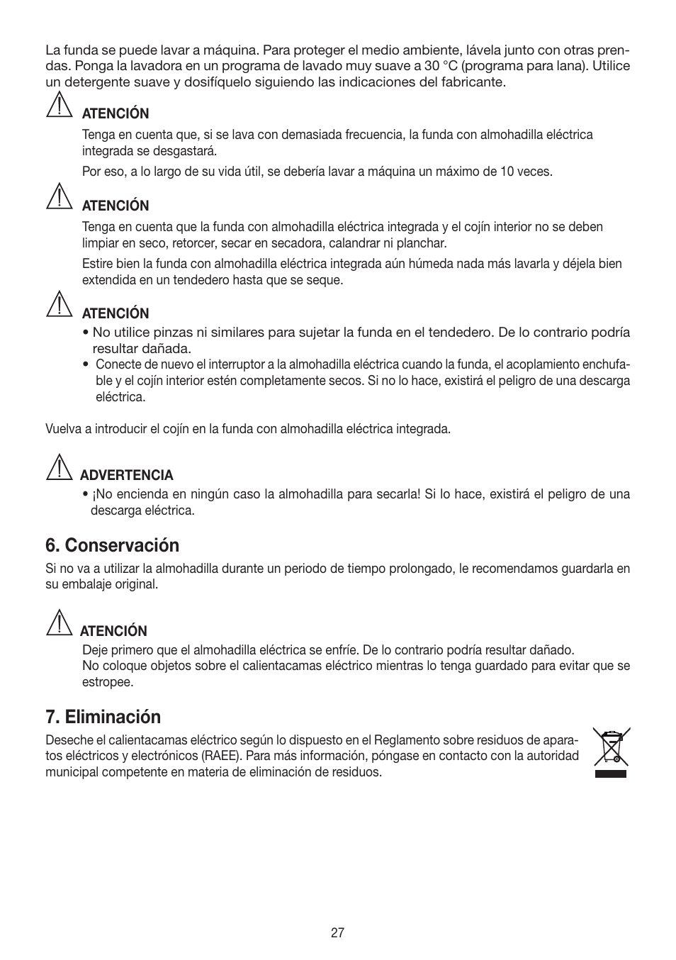 Conservación, Eliminación | Beurer HK 48 Cosy User Manual | Page 27 / 56