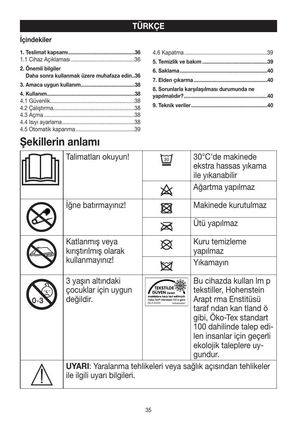 Şekillerin anlamı | Beurer HK 48 Cosy User Manual | Page 35 / 56