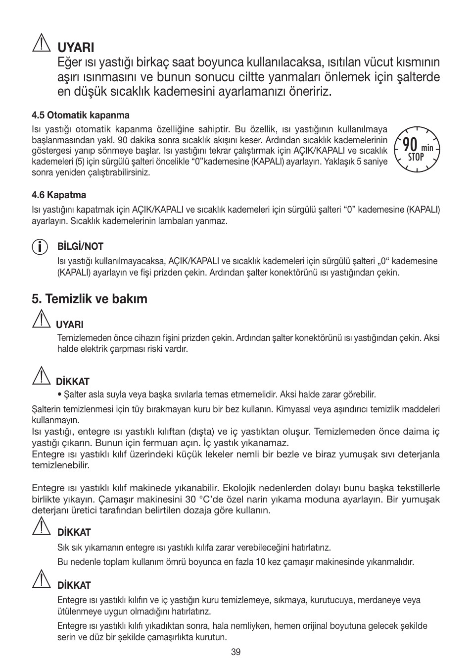 Temizlik ve bakım | Beurer HK 48 Cosy User Manual | Page 39 / 56