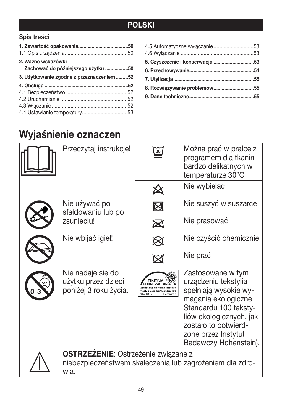 Wyjaśnienie oznaczen | Beurer HK 48 Cosy User Manual | Page 49 / 56