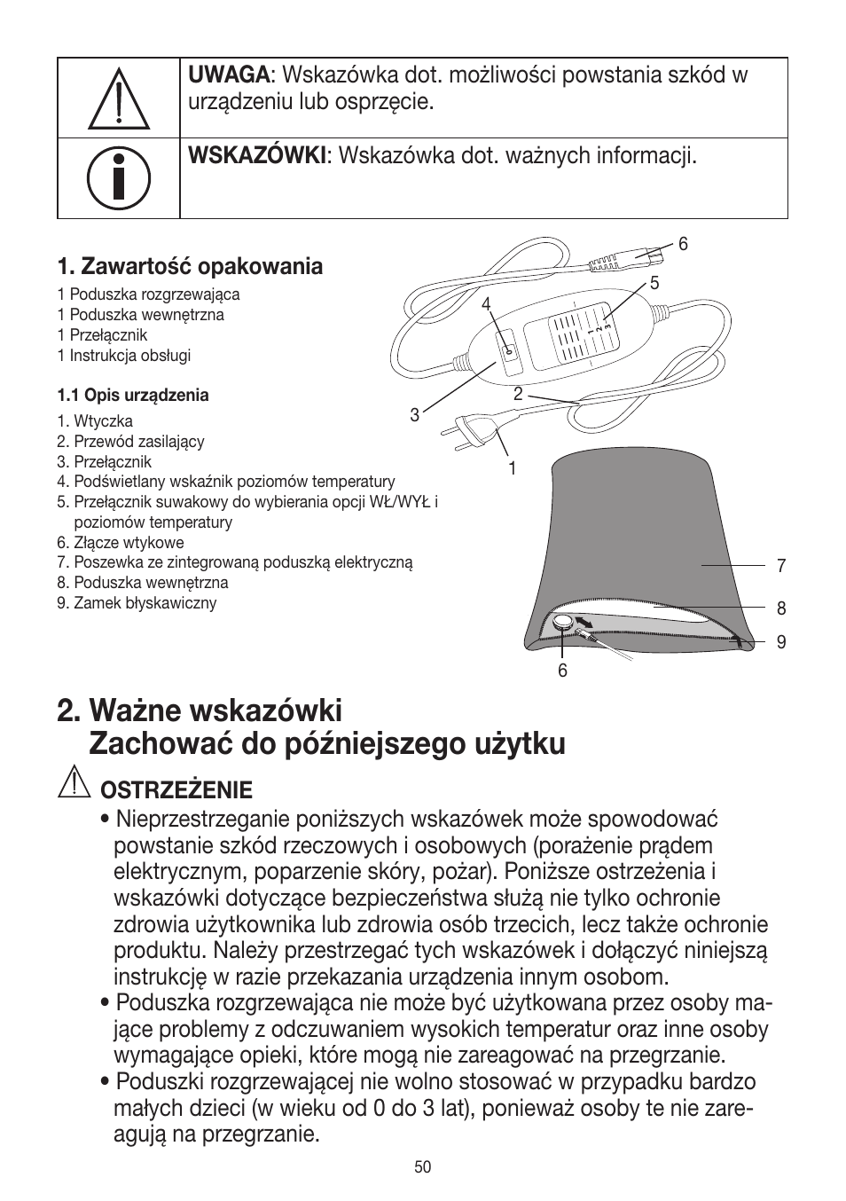 Ważne wskazówki zachować do późniejszego użytku | Beurer HK 48 Cosy User Manual | Page 50 / 56