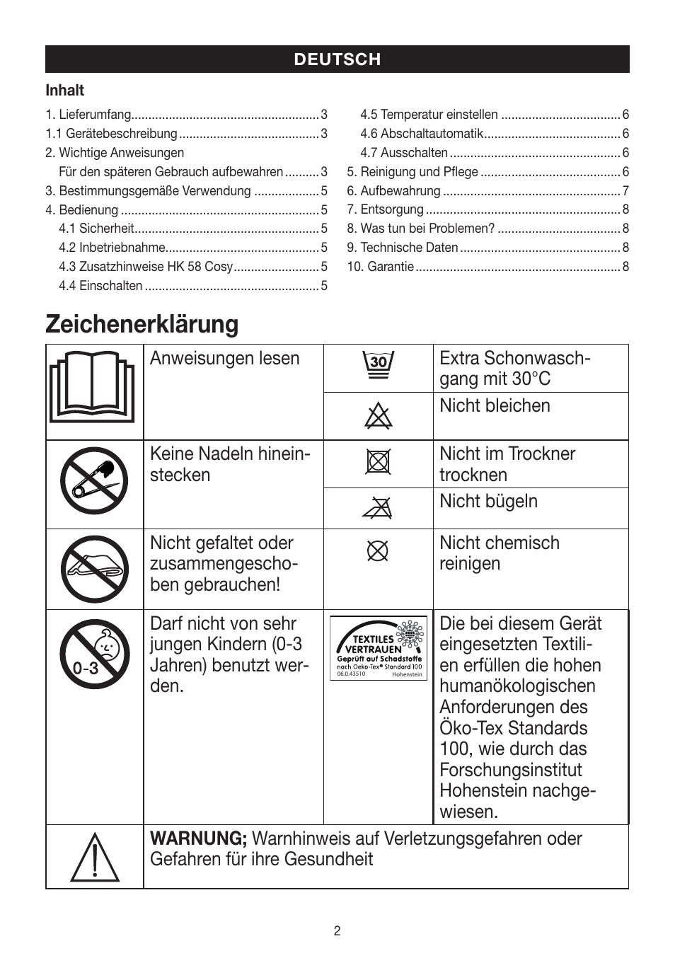 Zeichenerklärung | Beurer HK 58 Cosy User Manual | Page 2 / 56