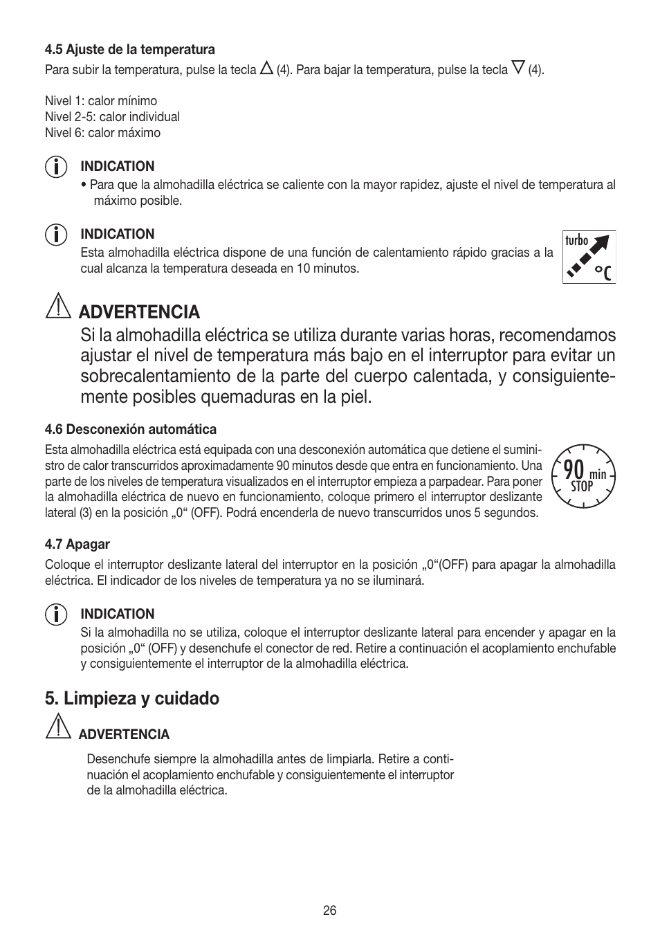 Limpieza y cuidado | Beurer HK 58 Cosy User Manual | Page 26 / 56