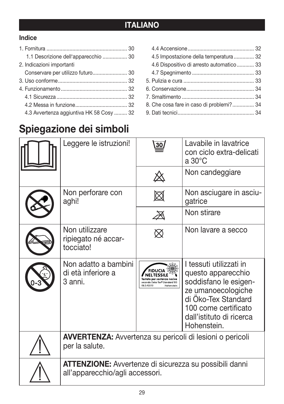 Spiegazione dei simboli | Beurer HK 58 Cosy User Manual | Page 29 / 56