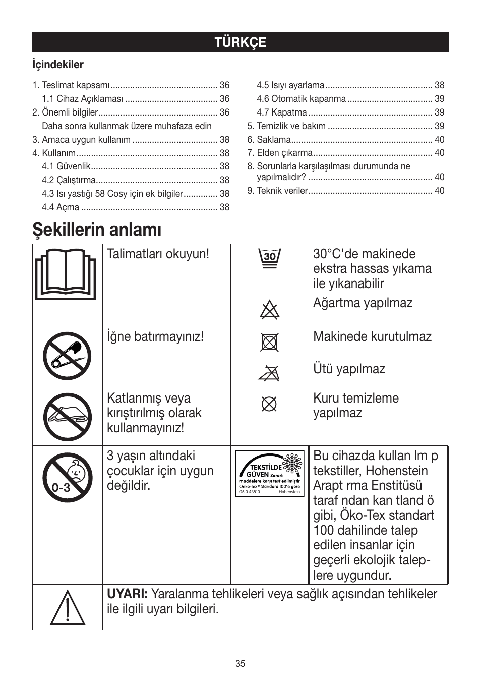 Şekillerin anlamı | Beurer HK 58 Cosy User Manual | Page 35 / 56