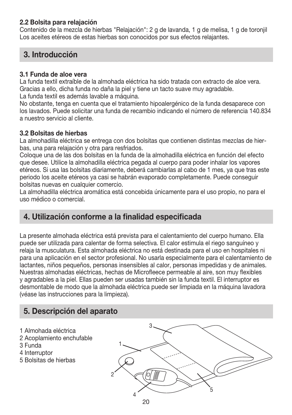 Introducción, Utilización conforme a la finalidad especificada, Descripción del aparato | Beurer HK 65 Aroma User Manual | Page 20 / 28