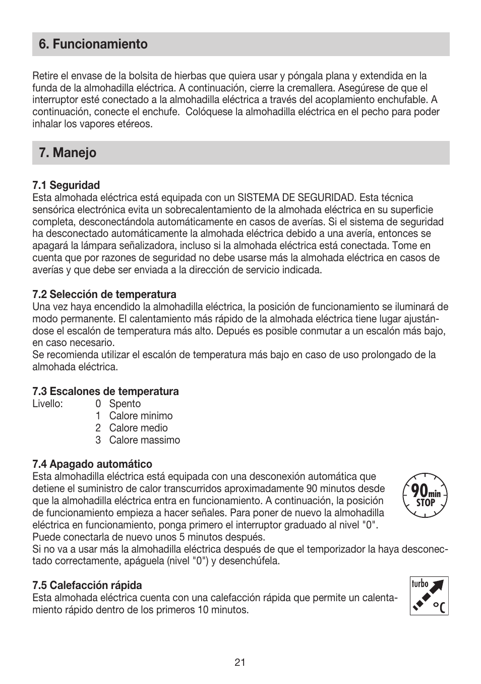 Funcionamiento, Manejo | Beurer HK 65 Aroma User Manual | Page 21 / 28