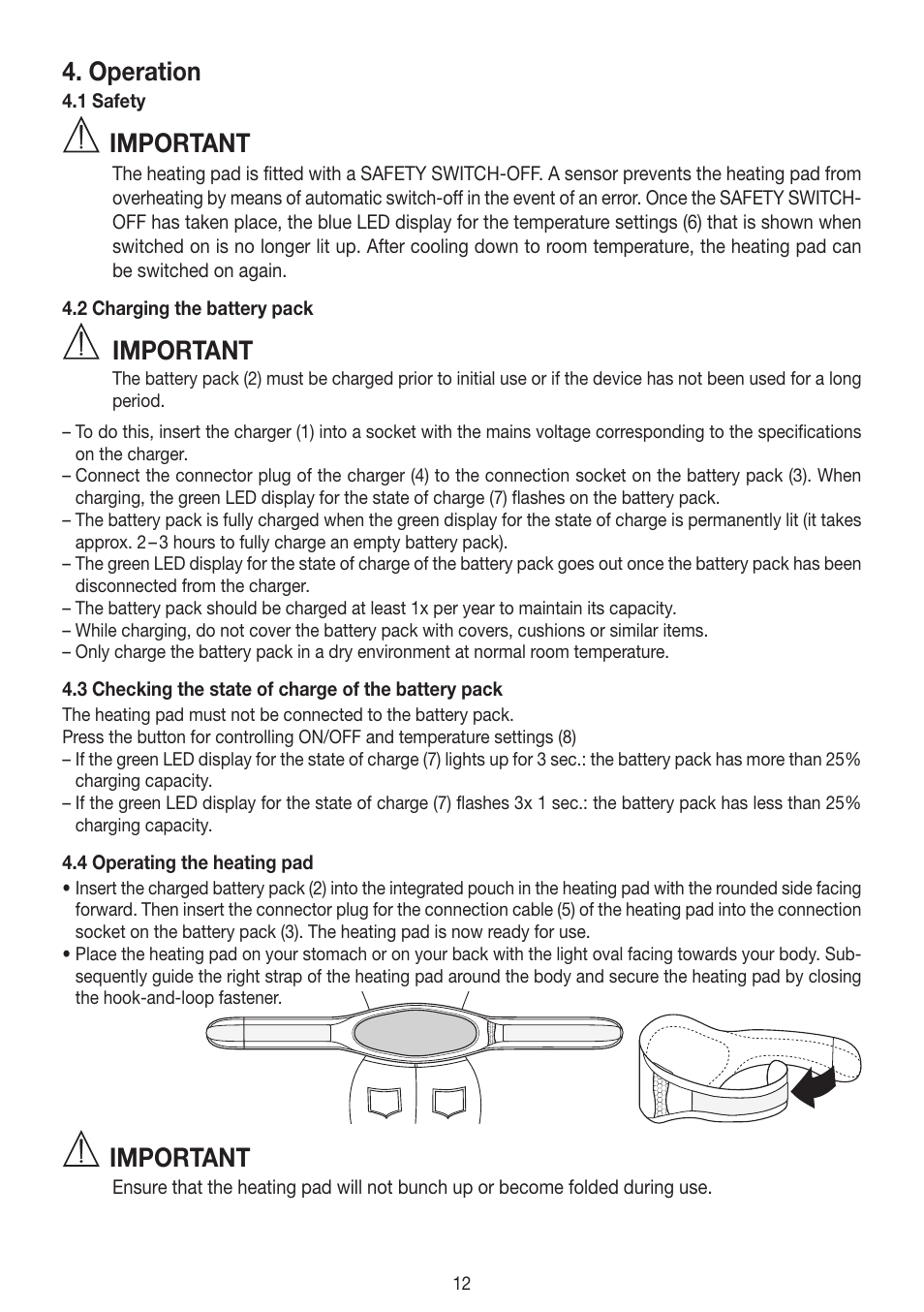 Operation, Important | Beurer HK 72 User Manual | Page 12 / 60