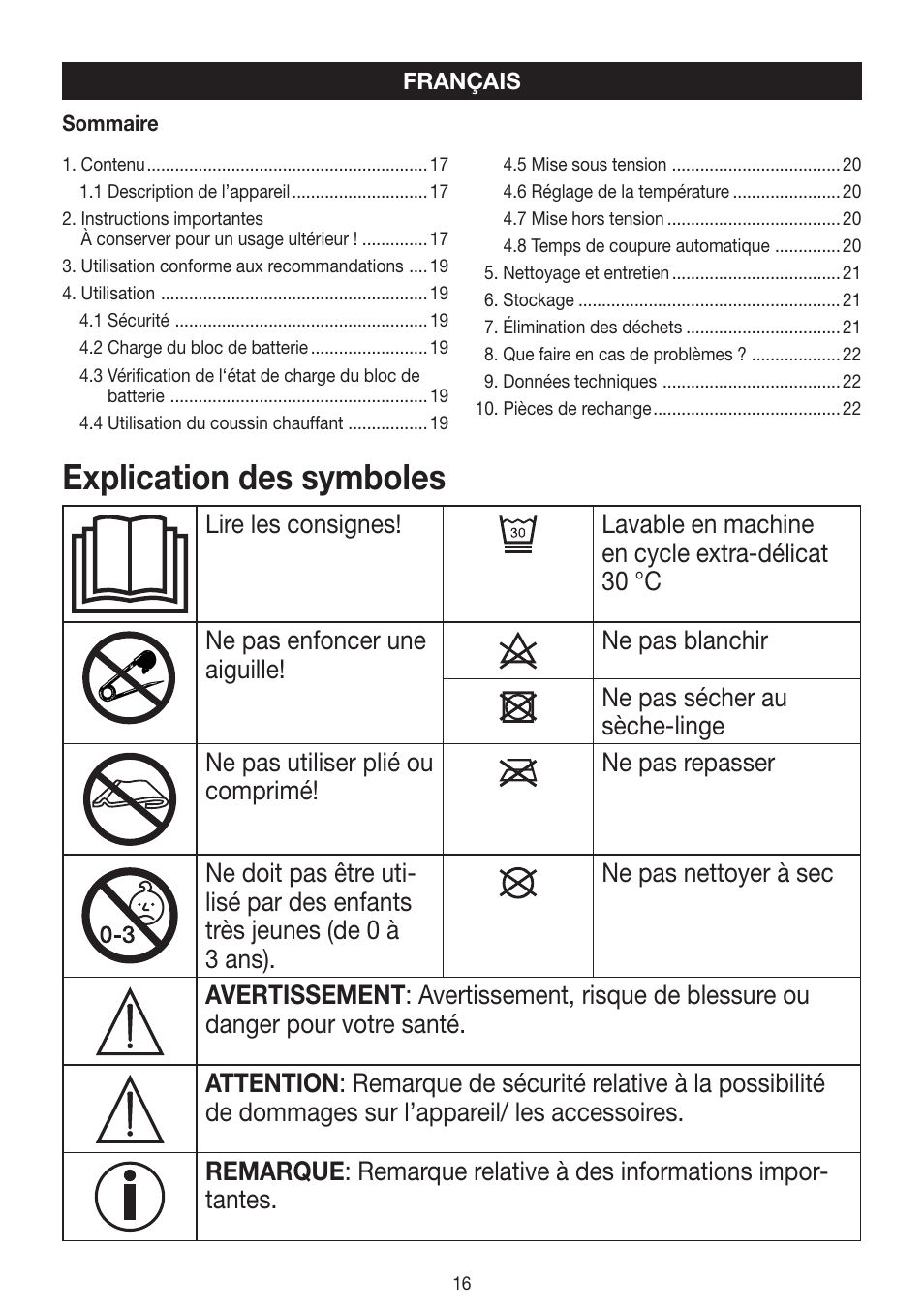 Explication des symboles | Beurer HK 72 User Manual | Page 16 / 60