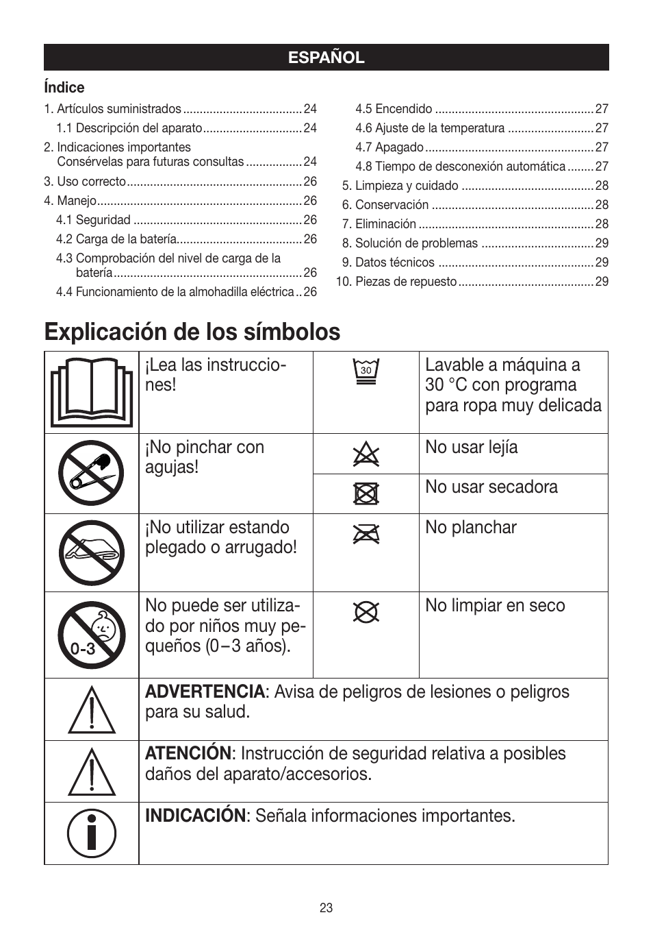 Explicación de los símbolos | Beurer HK 72 User Manual | Page 23 / 60