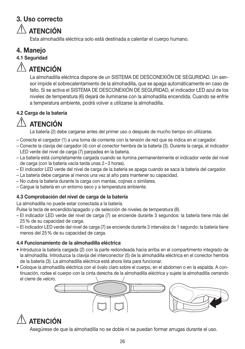 Uso correcto, Atención, Manejo | Beurer HK 72 User Manual | Page 26 / 60