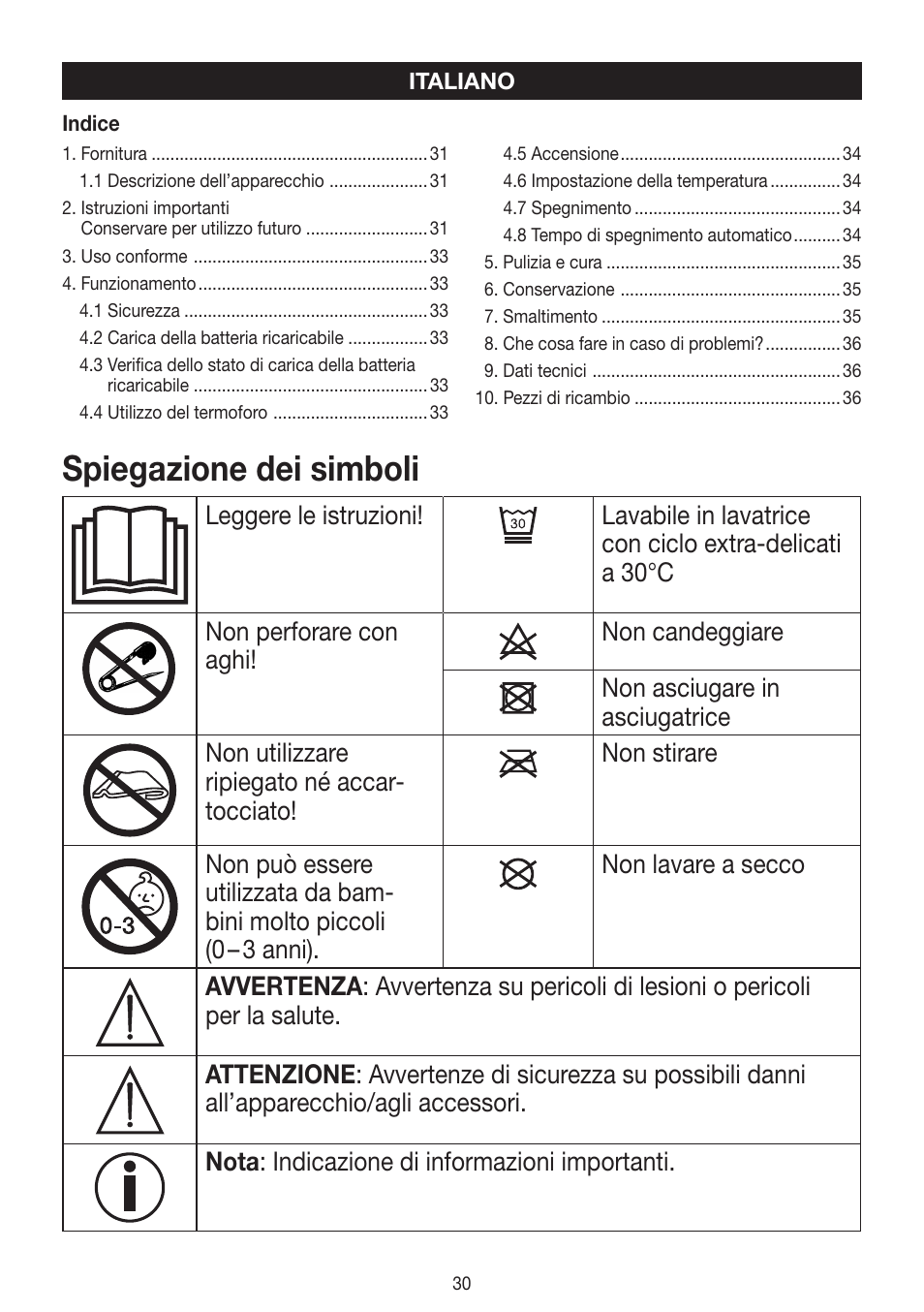 Spiegazione dei simboli | Beurer HK 72 User Manual | Page 30 / 60