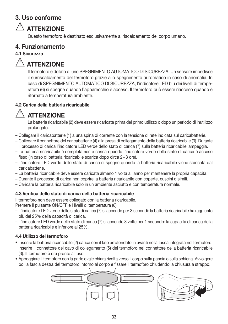 Uso conforme, Attenzione, Funzionamento | Beurer HK 72 User Manual | Page 33 / 60