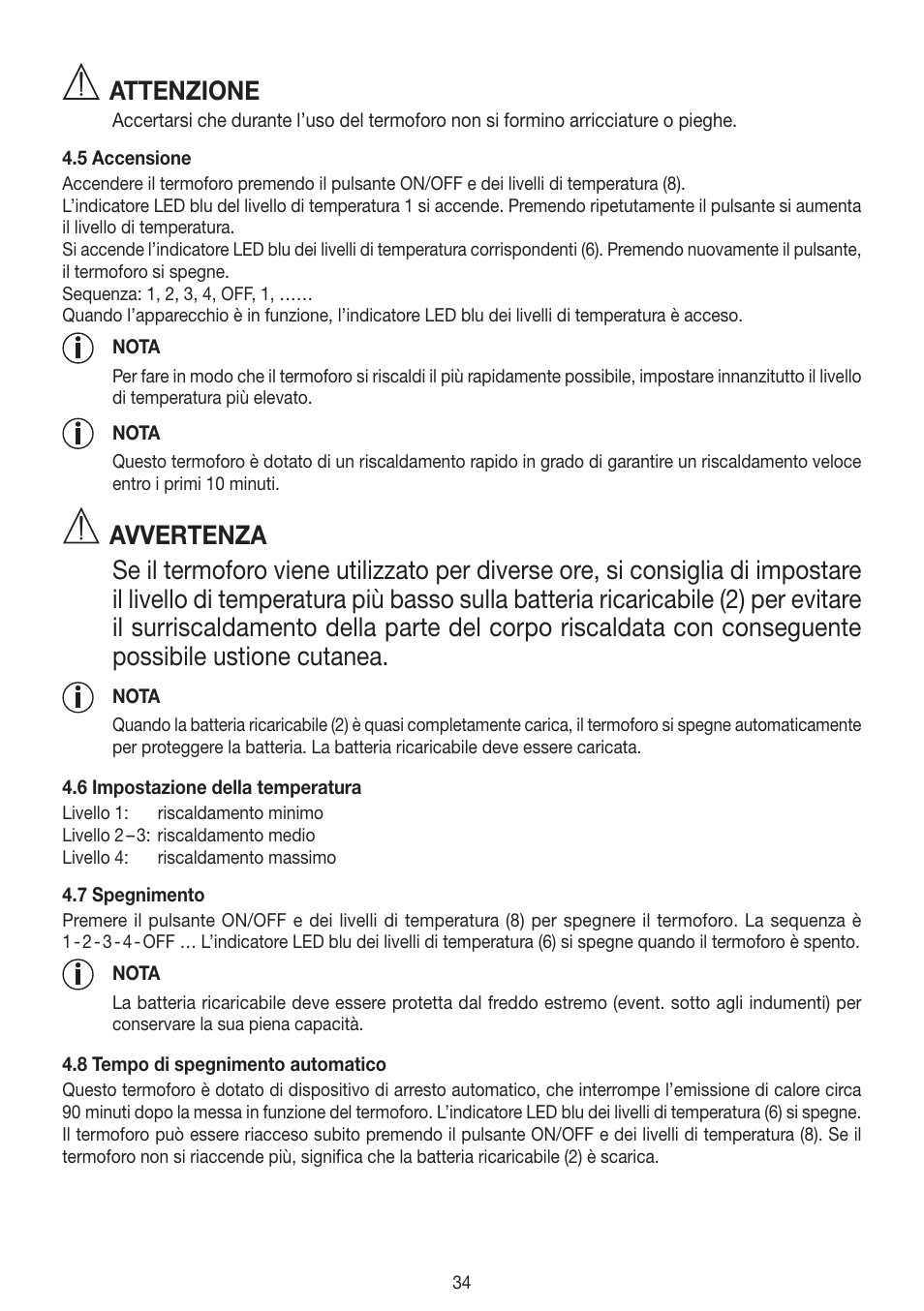 Attenzione | Beurer HK 72 User Manual | Page 34 / 60