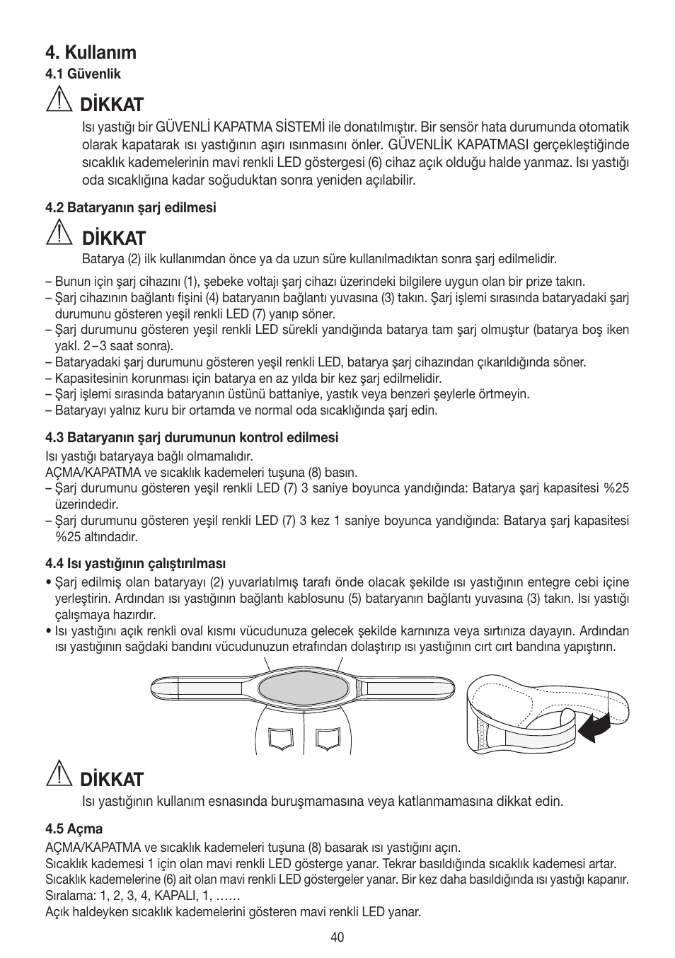 Kullanım, Dikkat | Beurer HK 72 User Manual | Page 40 / 60