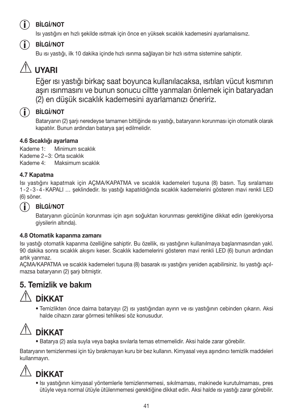 Temizlik ve bakım, Dikkat | Beurer HK 72 User Manual | Page 41 / 60