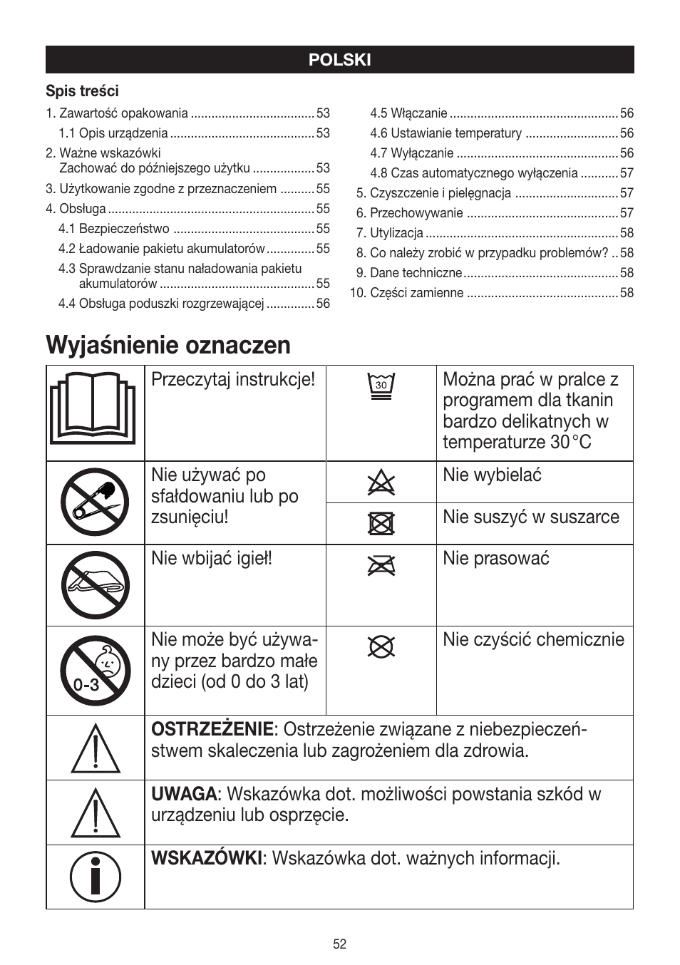 Wyjaśnienie oznaczen | Beurer HK 72 User Manual | Page 52 / 60