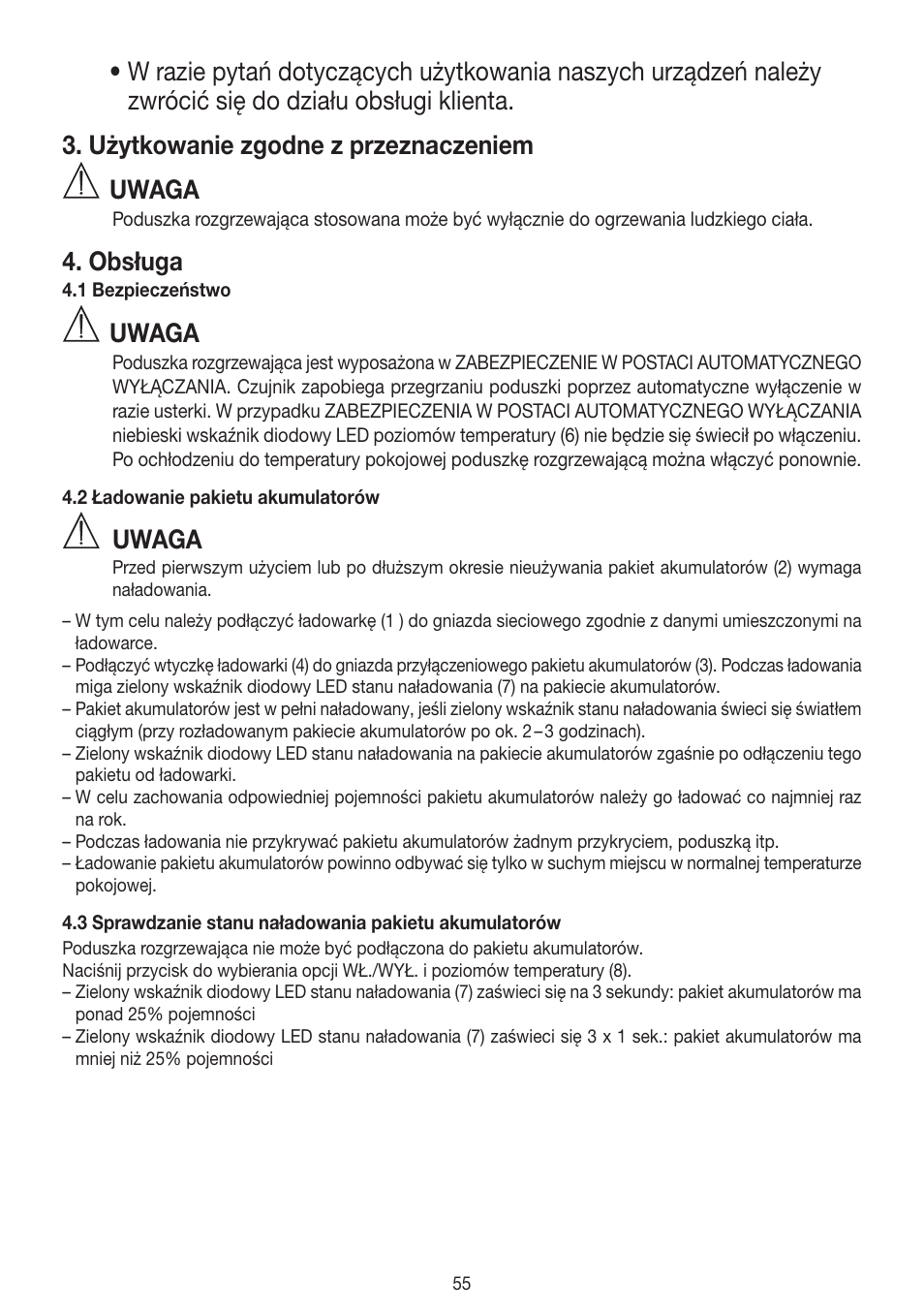 Uwaga, Obsługa | Beurer HK 72 User Manual | Page 55 / 60