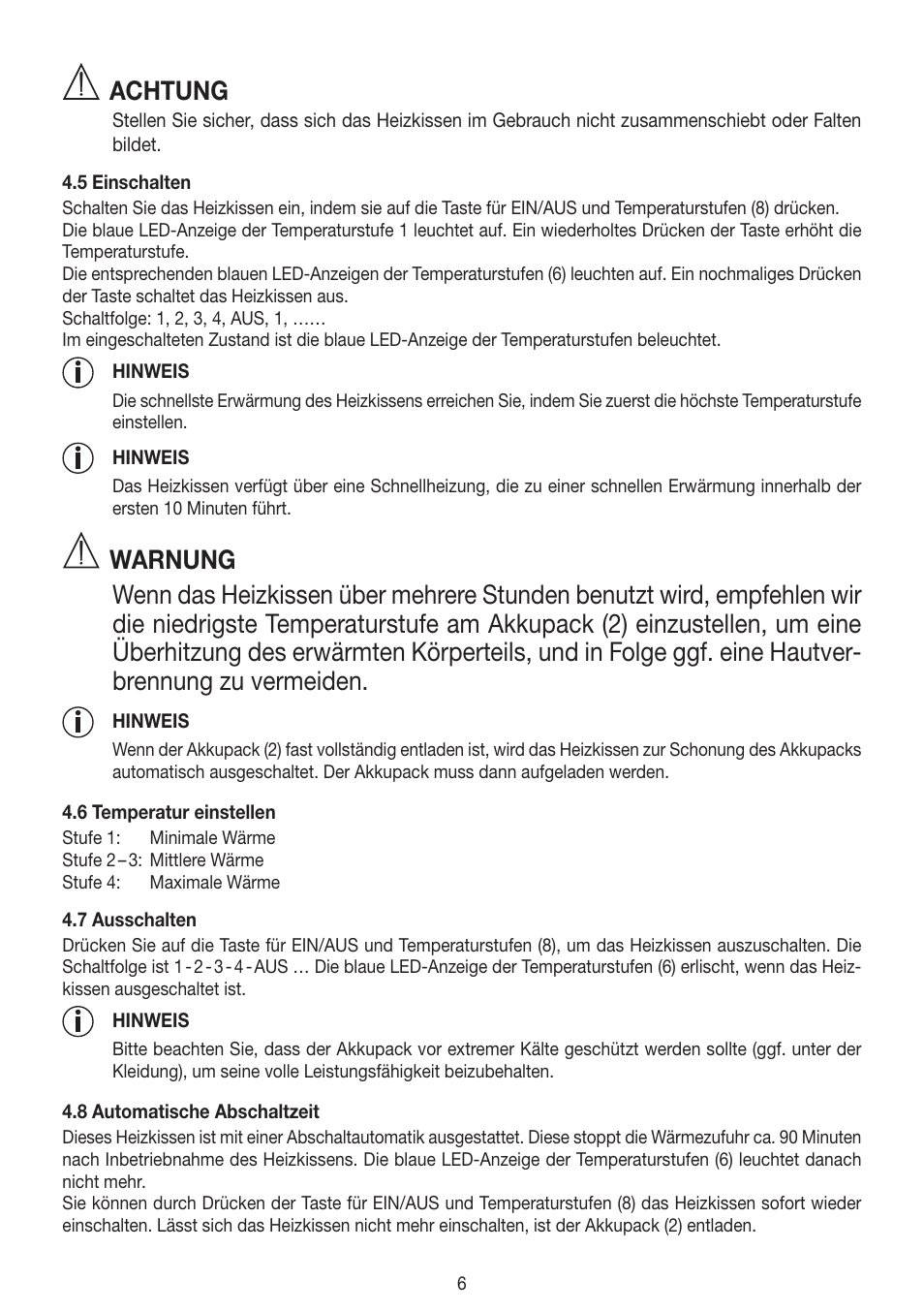 Achtung | Beurer HK 72 User Manual | Page 6 / 60