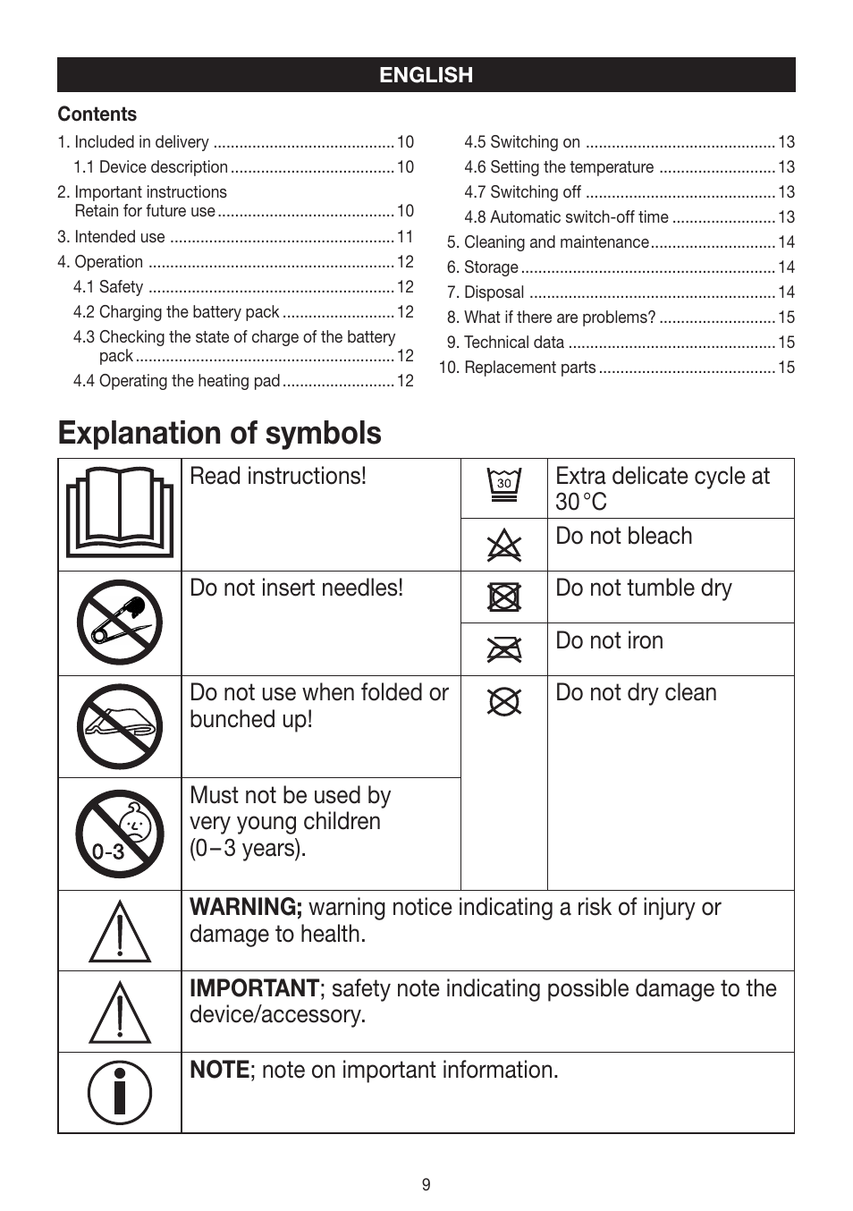 Explanation of symbols | Beurer HK 72 User Manual | Page 9 / 60