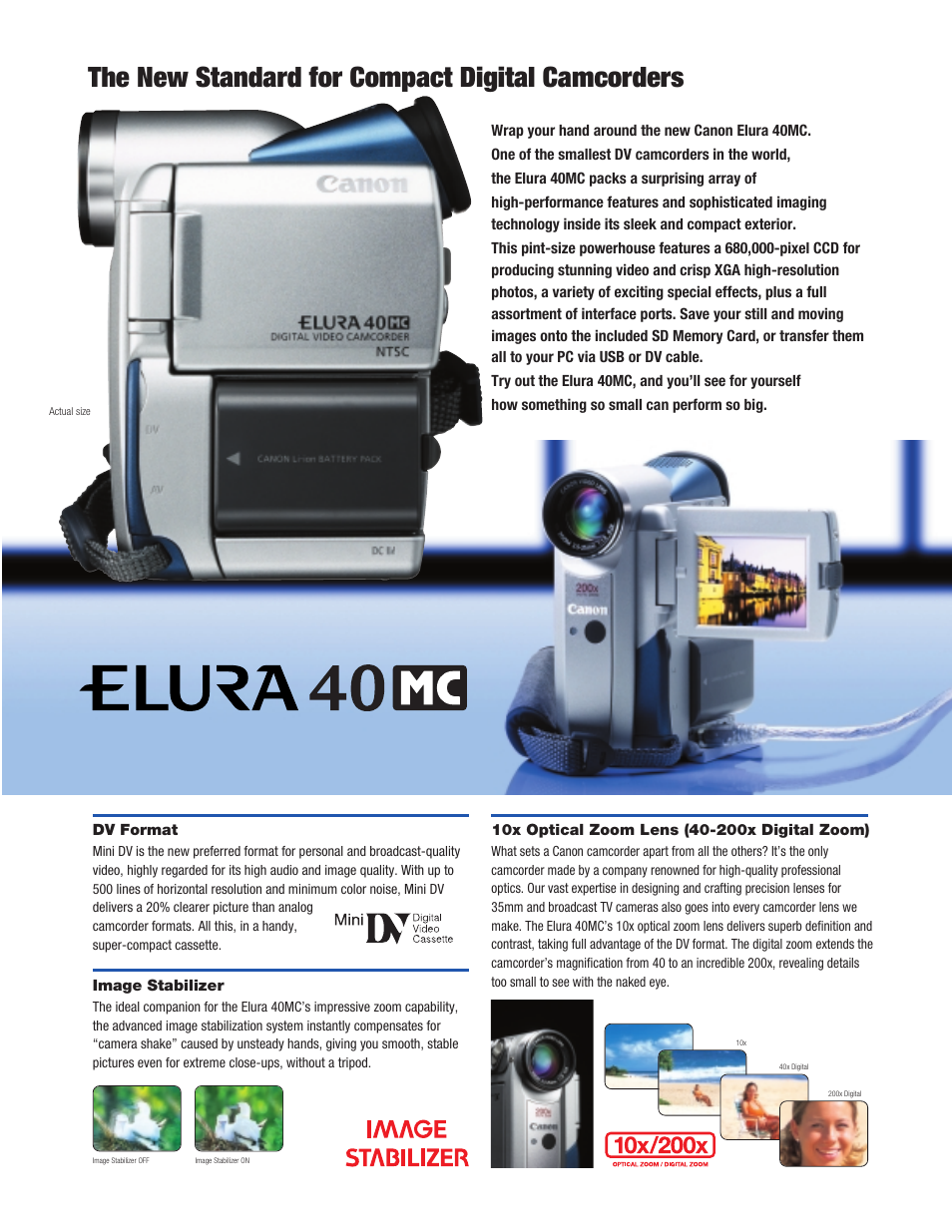 The new standard for compact digital camcorders | Canon 40MC User Manual | Page 2 / 6