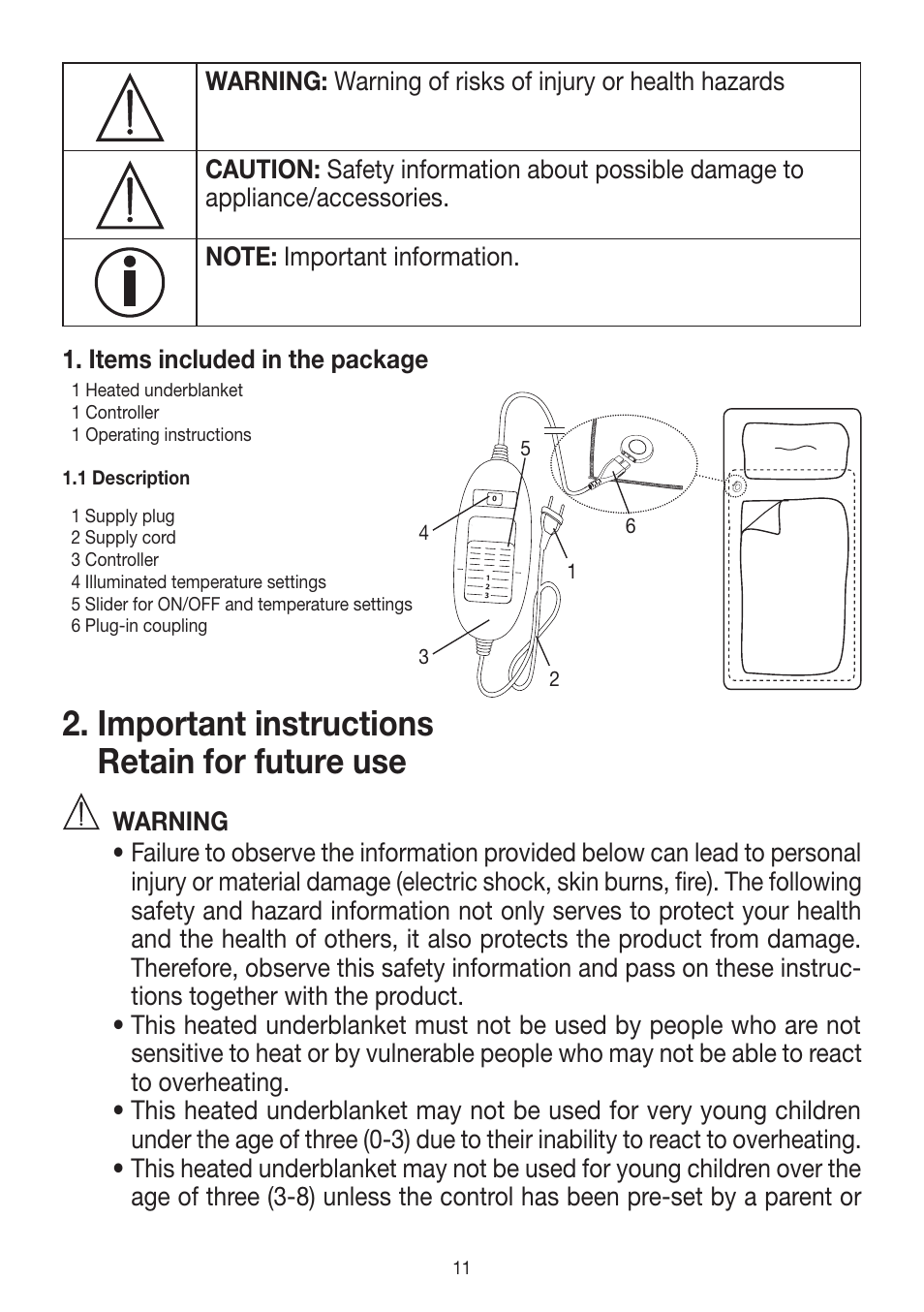 Important instructions retain for future use | Beurer UB 30 User Manual | Page 11 / 60