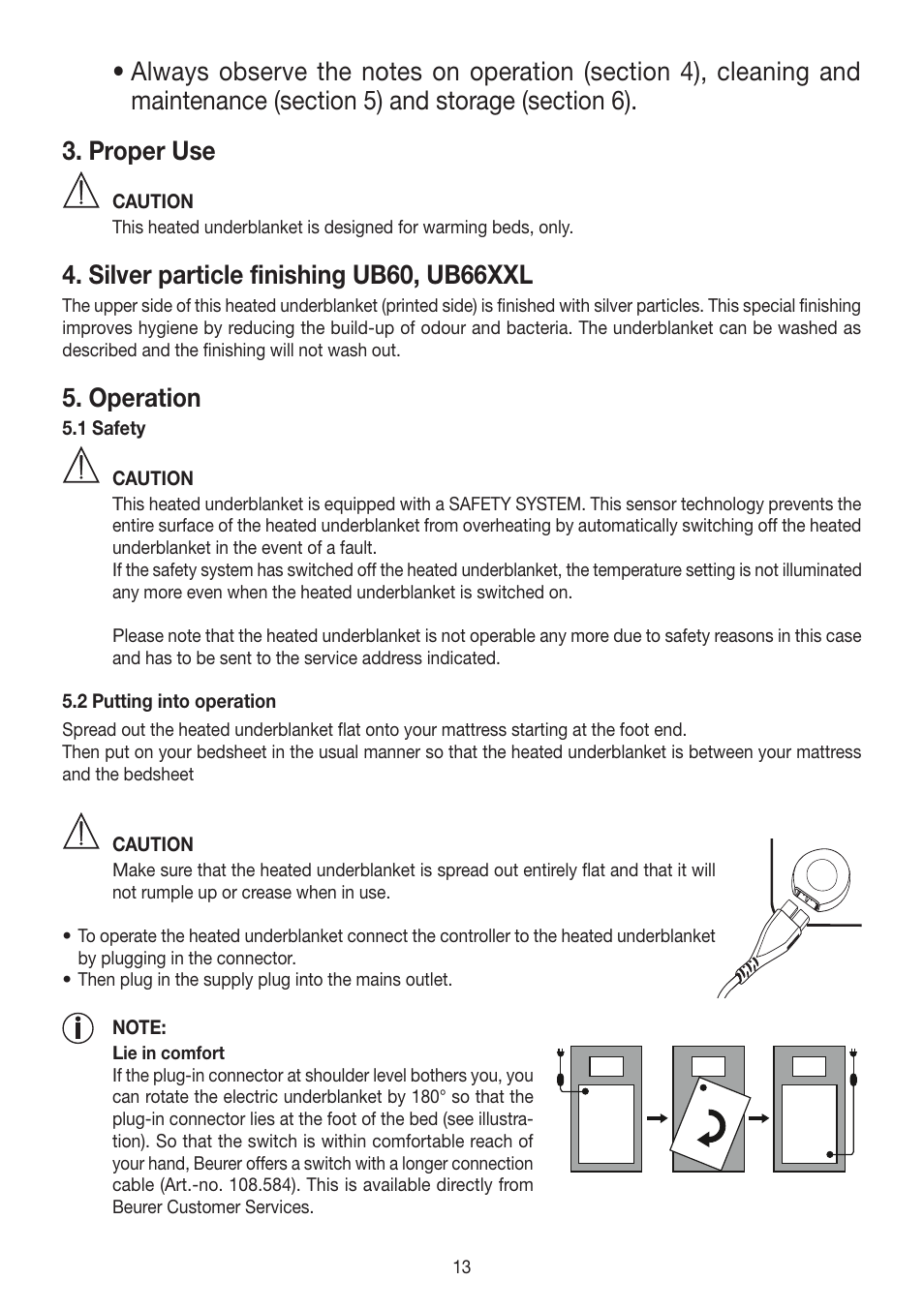 Silver particle finishing ub60, ub66xxl, Operation | Beurer UB 30 User Manual | Page 13 / 60