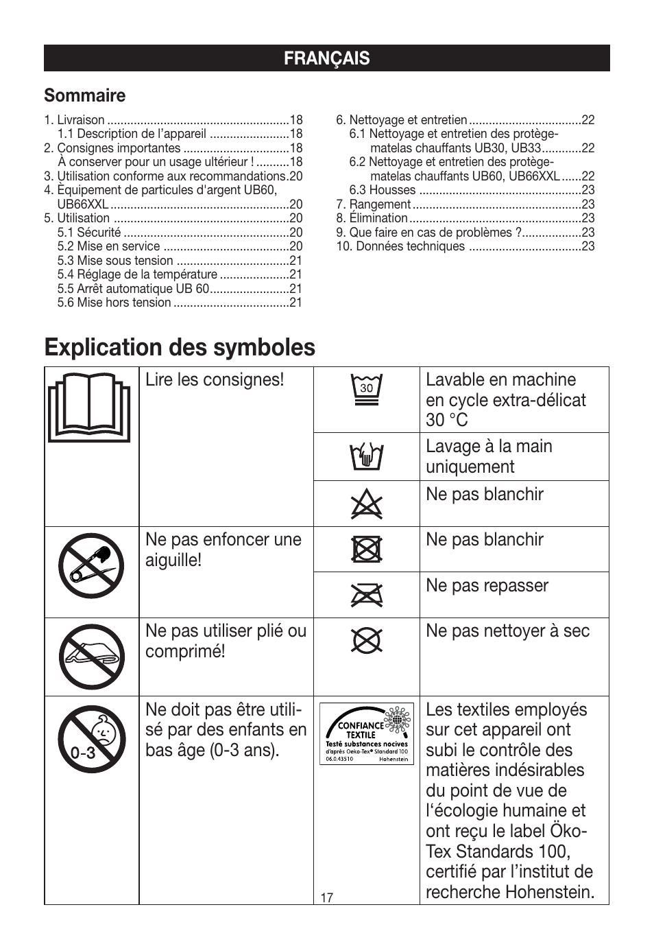 Explication des symboles | Beurer UB 30 User Manual | Page 17 / 60