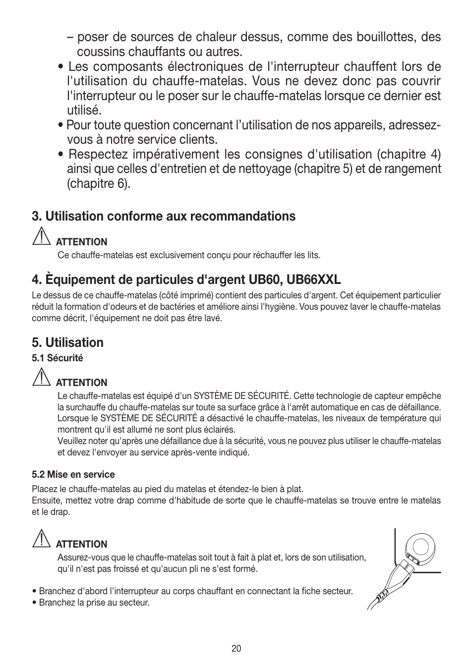 Èquipement de particules d'argent ub60, ub66xxl, Utilisation | Beurer UB 30 User Manual | Page 20 / 60