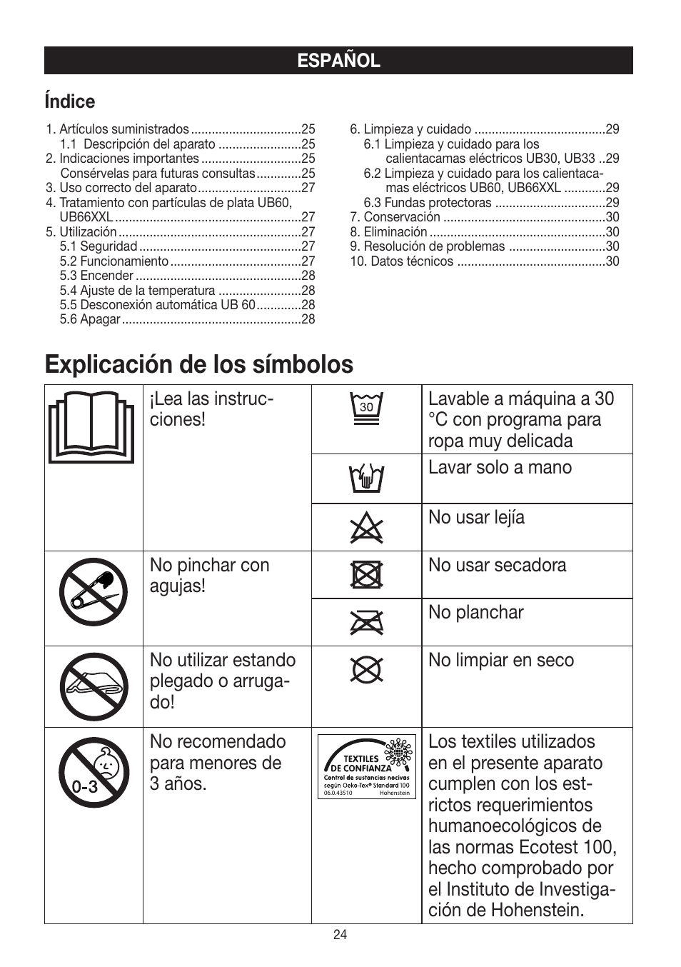 Explicación de los símbolos | Beurer UB 30 User Manual | Page 24 / 60