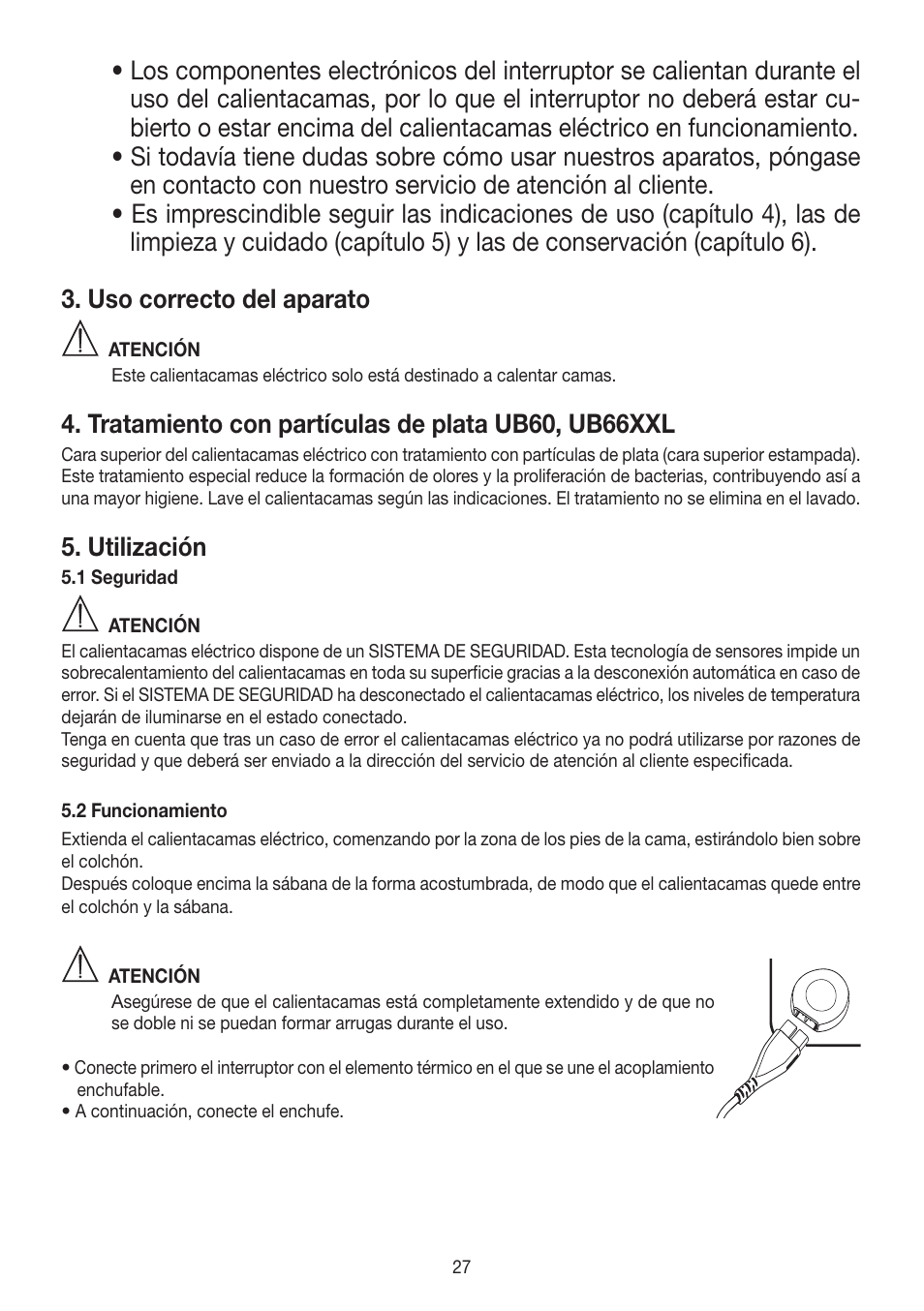 Tratamiento con partículas de plata ub60, ub66xxl, Utilización | Beurer UB 30 User Manual | Page 27 / 60