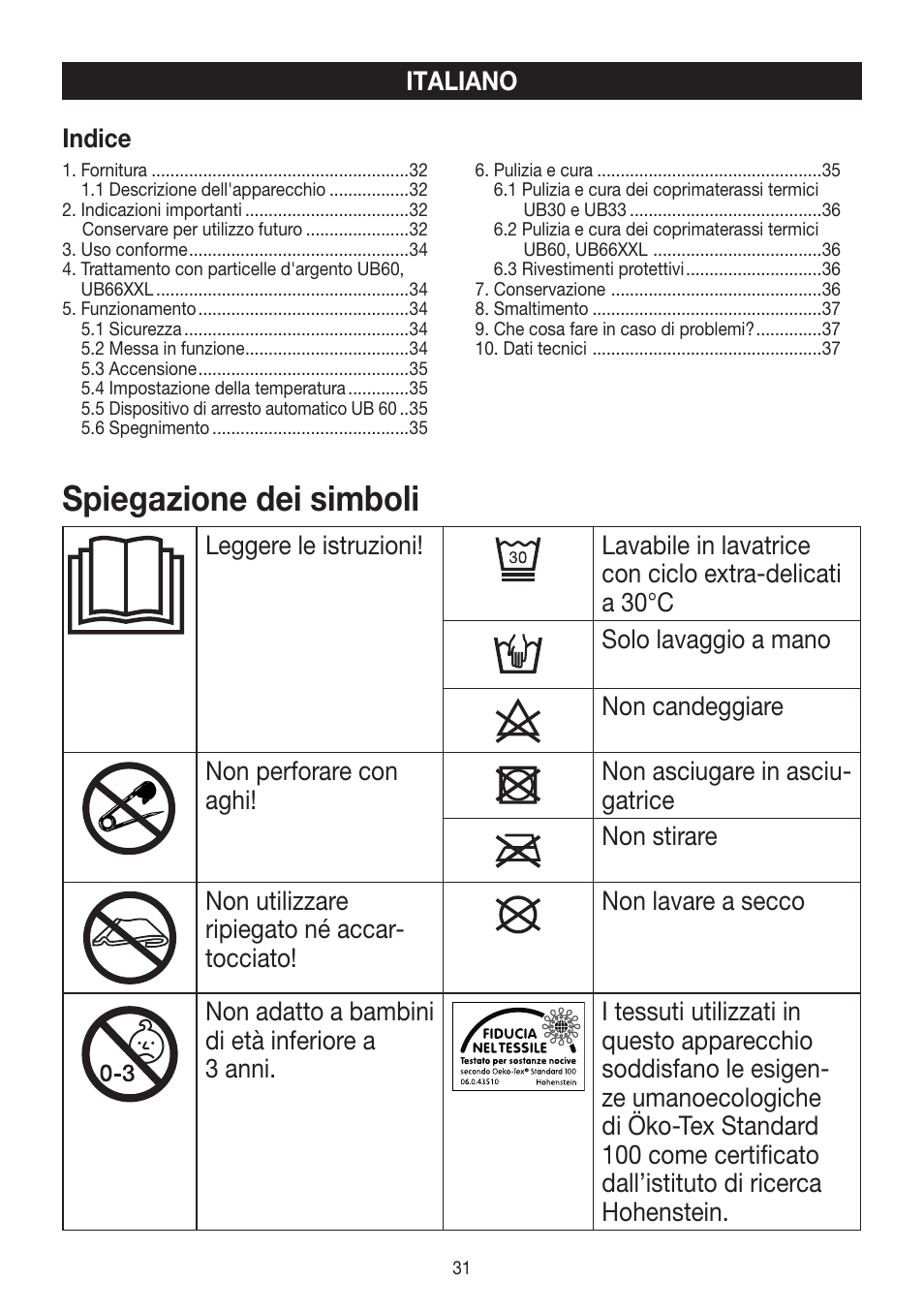 Spiegazione dei simboli | Beurer UB 30 User Manual | Page 31 / 60