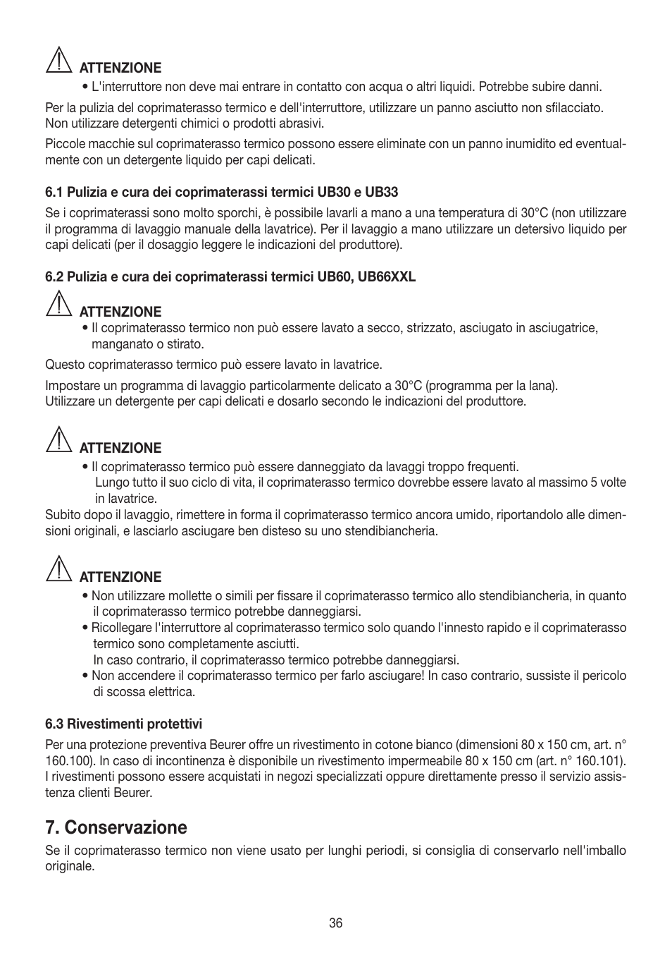 Conservazione | Beurer UB 30 User Manual | Page 36 / 60